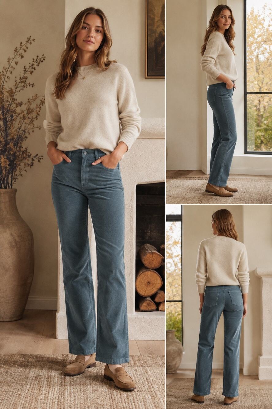 NWT Faherty Stretch Julianne Corduroy Straight Leg Pants Blue Organic Cotton 27